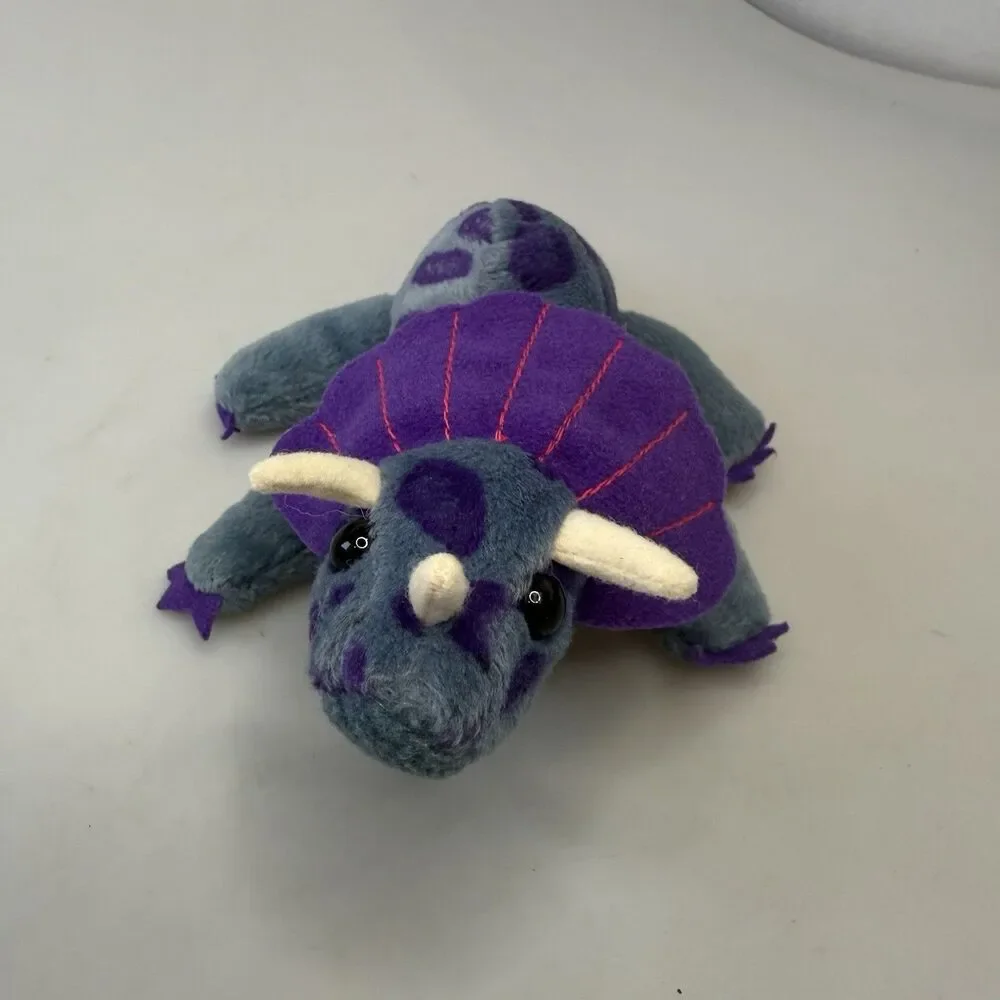 24K Company Fantasaurs 1997 Purple Triceratops Dinosaur Beanie Plush EUC